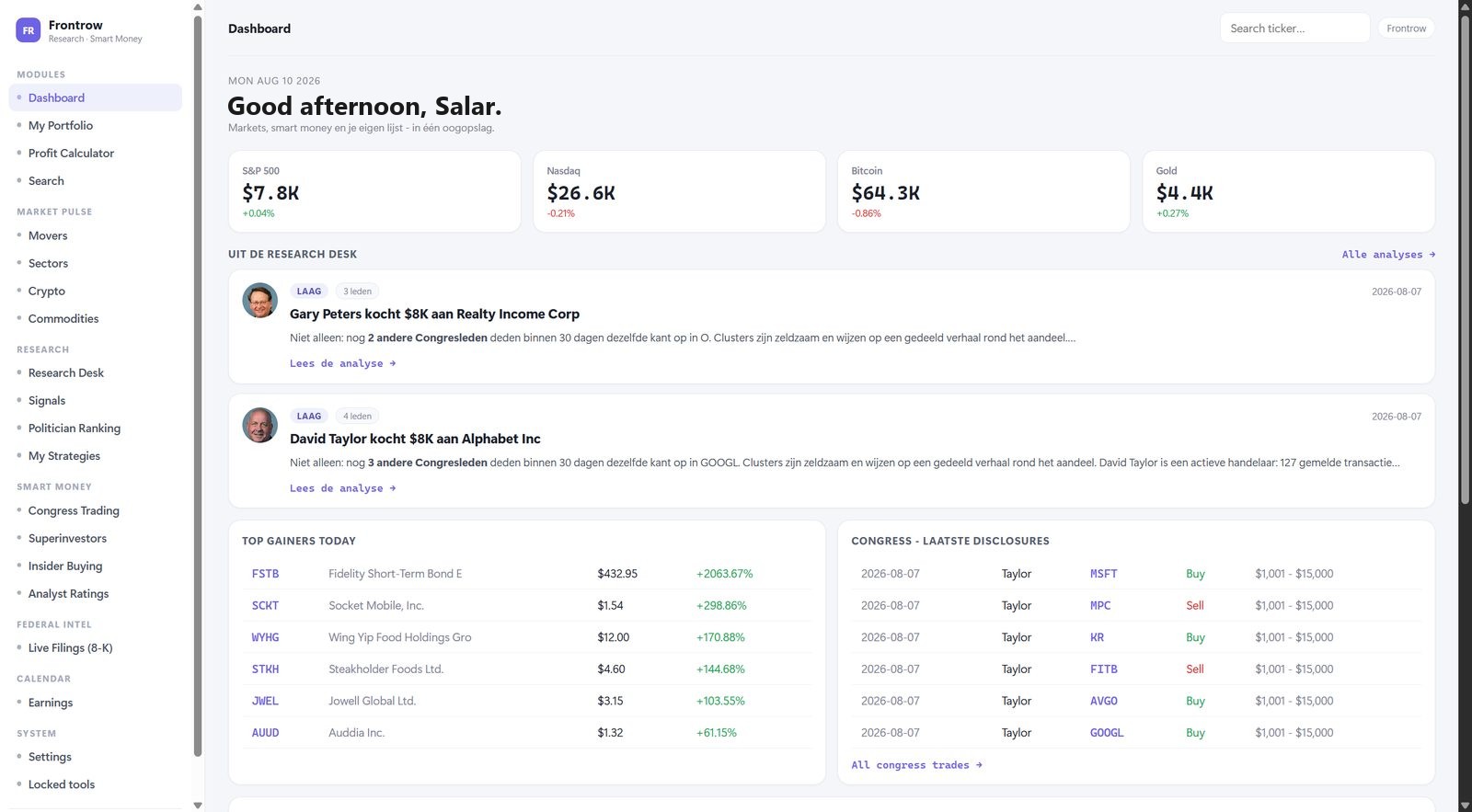 Het Frontrow Insider-dashboard — inbegrepen bij je lidmaatschap